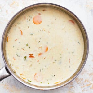 creamy soup in a pot.