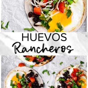 Huevos rancheros tacos recipe on a white background.