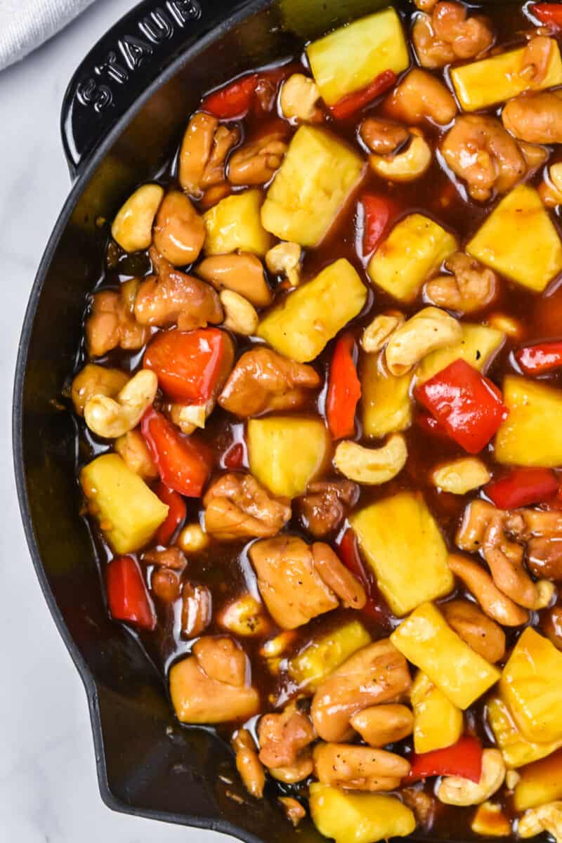 Pineapple chicken in a skillet