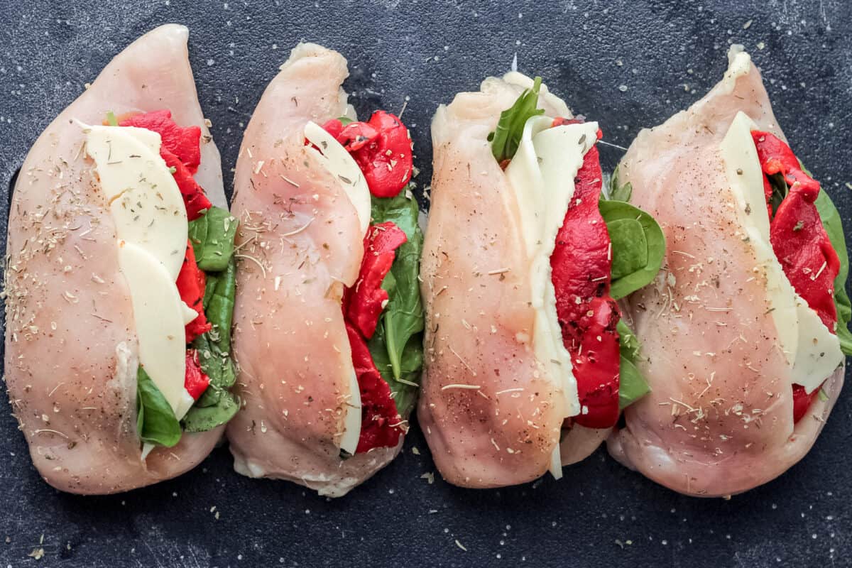 Stuffed chicken breasts filled with spinach and cheese.