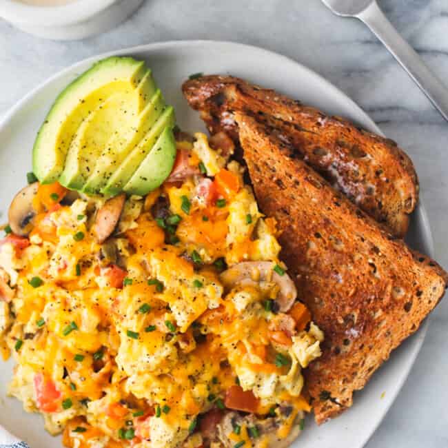 loaded scrambled eggs with toast
