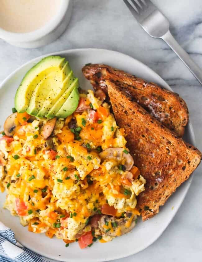 loaded scrambled eggs with toast