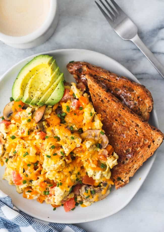 loaded scrambled eggs with toast