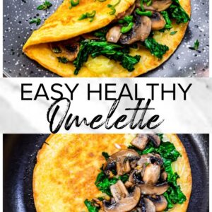 easy healthy omelette with spinach and mushrooms.