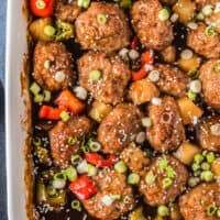 baked hawaiian chicken meatballs in pan