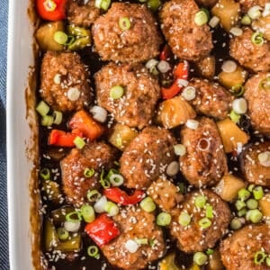 baked hawaiian chicken meatballs in pan
