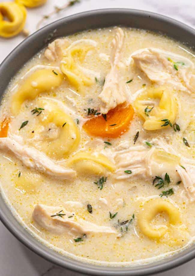overhead image of creamy chicken soup