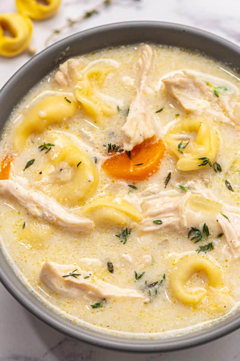 overhead image of creamy chicken soup