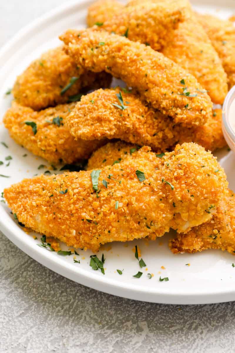 up close image of crispy chicken strips