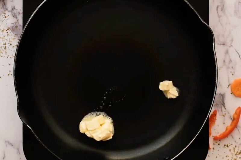 melting butter in a pan.