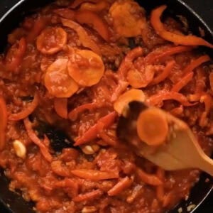 cacciatore sauce in a pan.