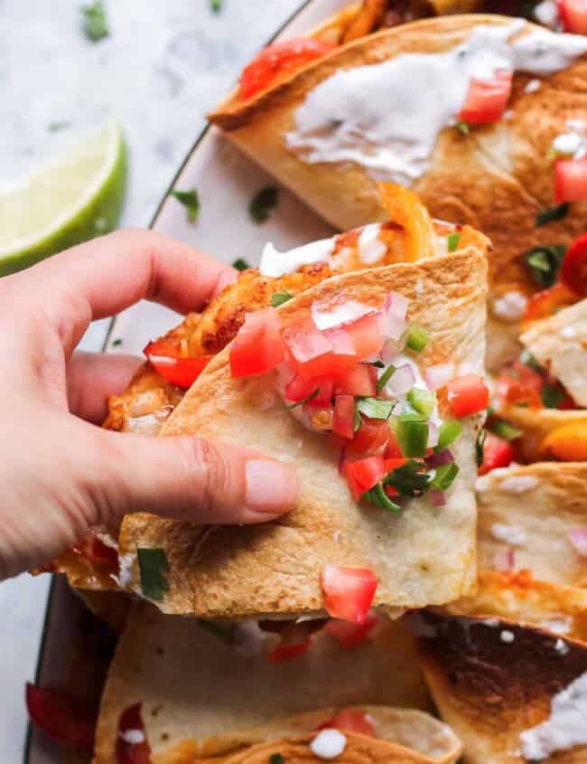 up close image of chicken quesadillas sliced