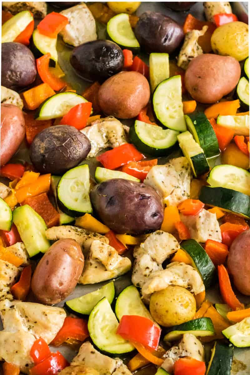 up close image of chicken and veggies