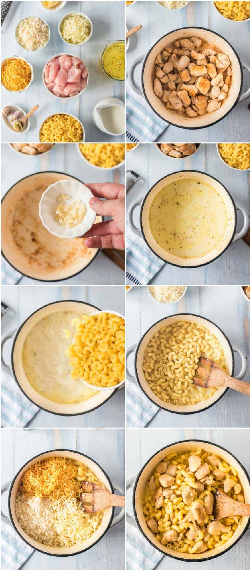 step by step photos of how to make chicken mac and cheese