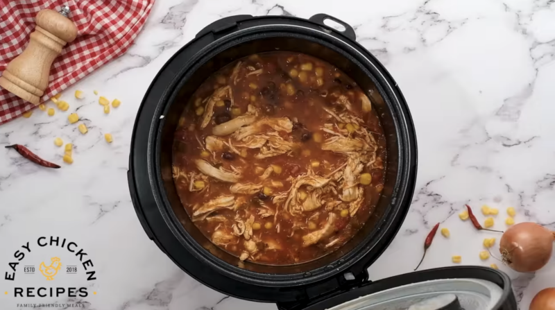 Chicken chili is in an Instant Pot.