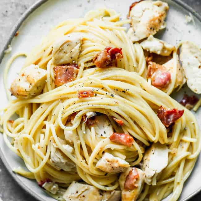chicken carbonara styled on plate