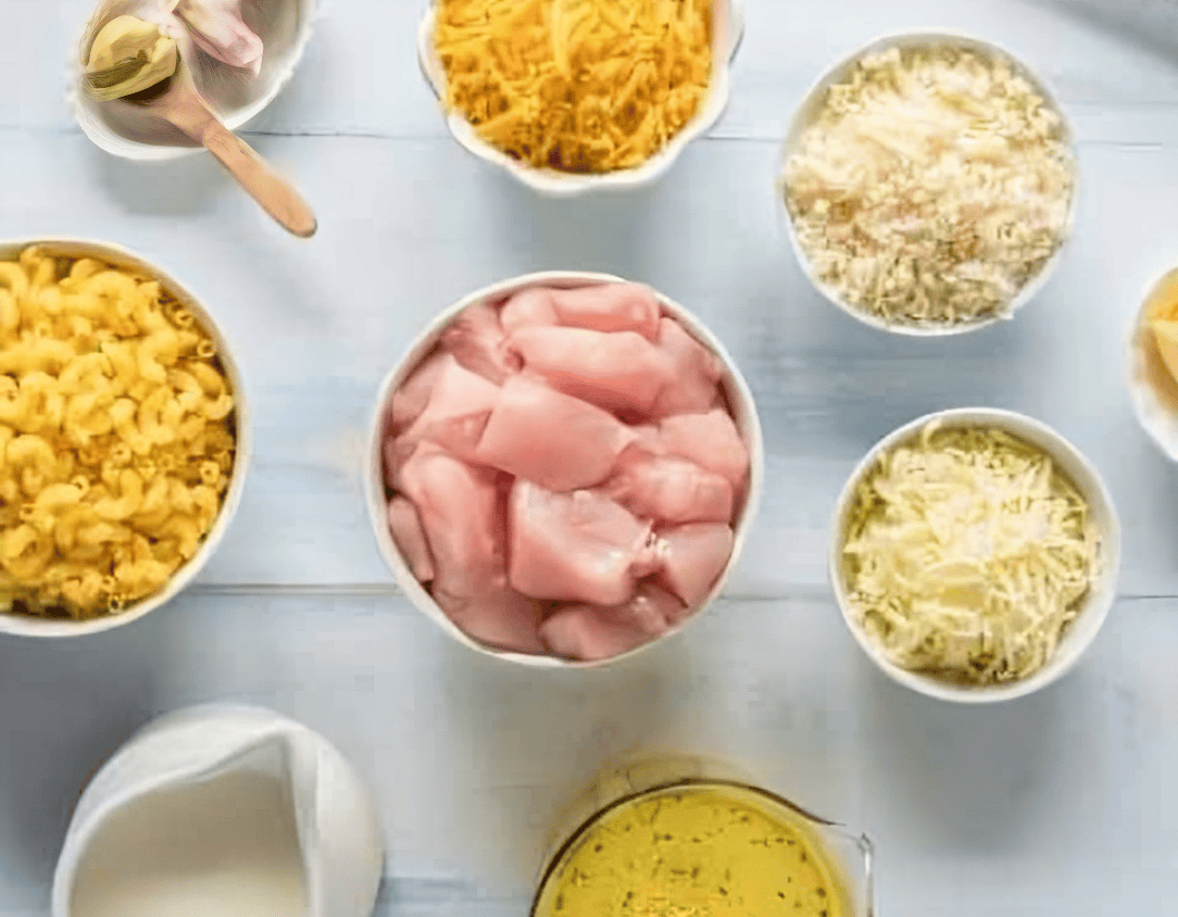 ingredients for chicken mac and cheese.