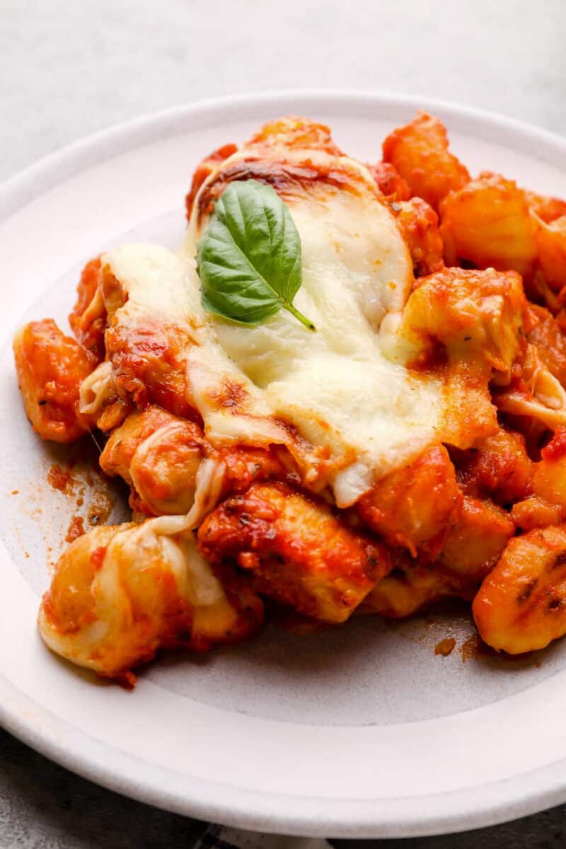 up close image of chicken parmesan gnocchi