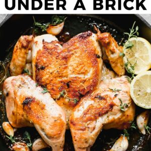 chicken under a brick pinterest collage