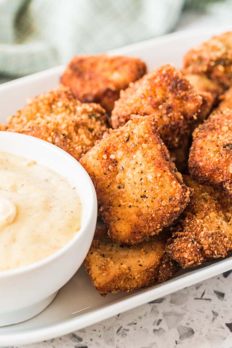 homemade chicken nuggets with honey mustard dipping sauce