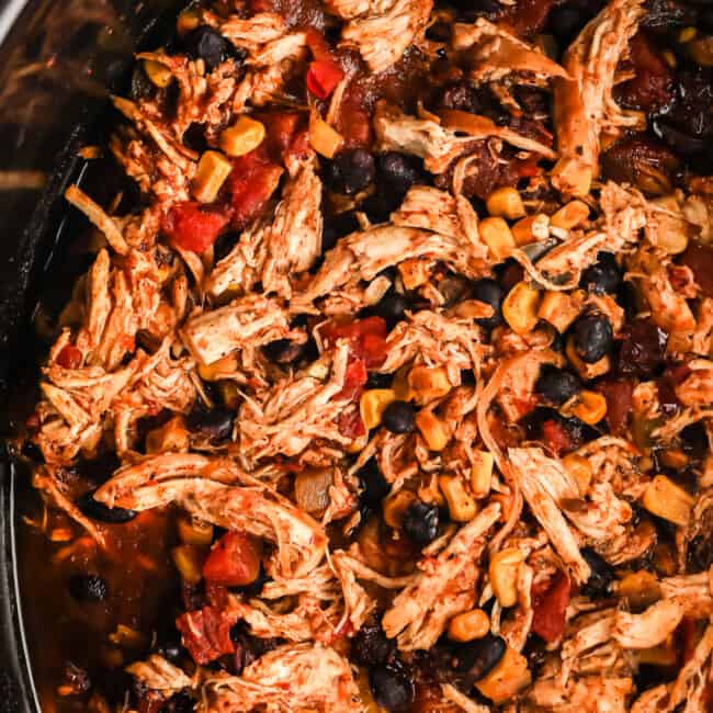 crockpot shredded mexican chicken in crockpot