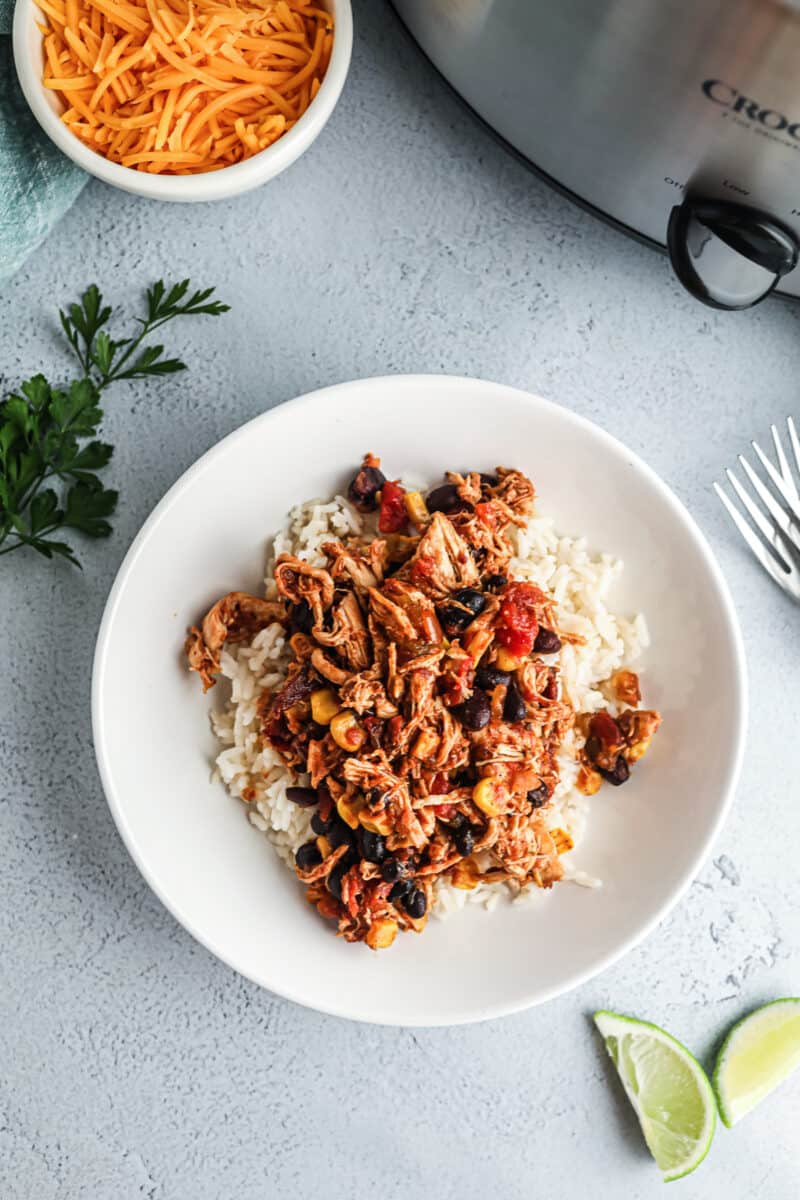 crockpot shredded mexican chicken over rice