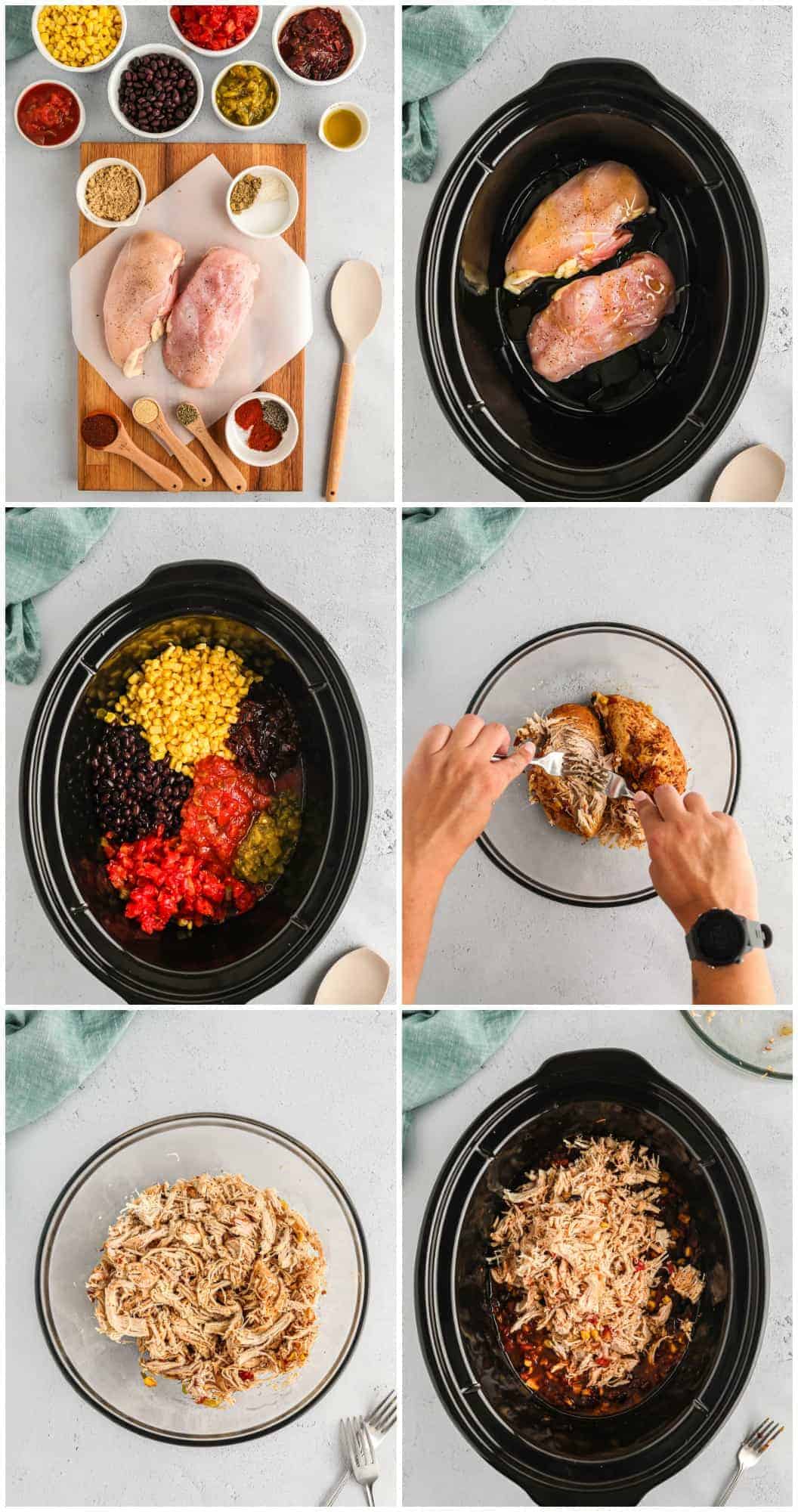 step by step photos of making crockpot shredded chicken tacos