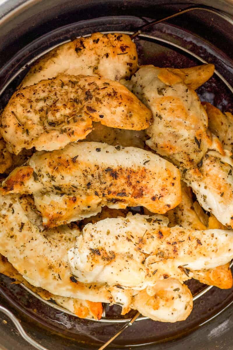 up close image of chicken tenders in instant pot