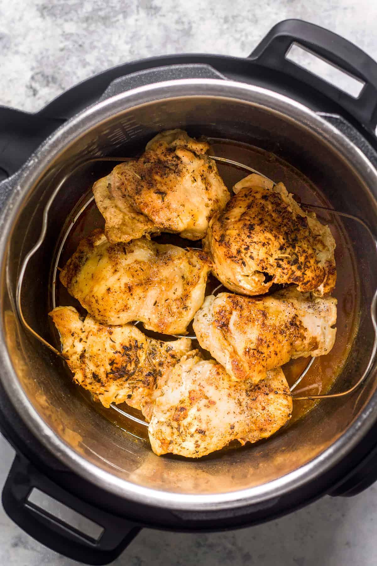 Instant pot chicken on a countertop.