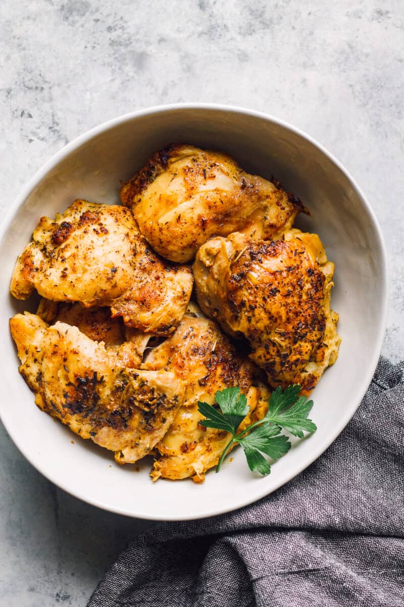 instant pot chicken thighs in bowl