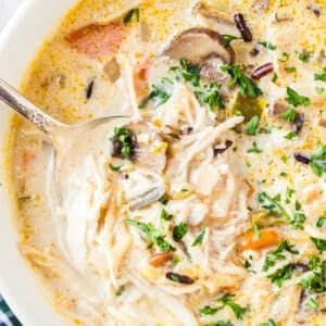 bowl of instant pot chicken wild rice soup