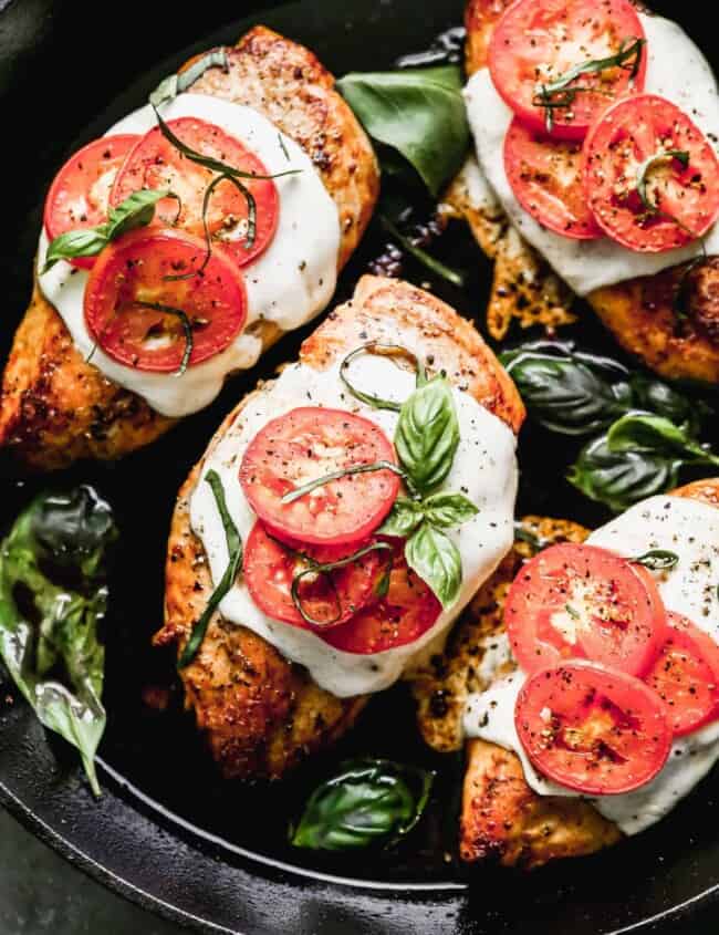 margherita chicken in skillet