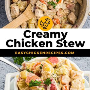 creamy chicken stew pinterest collage