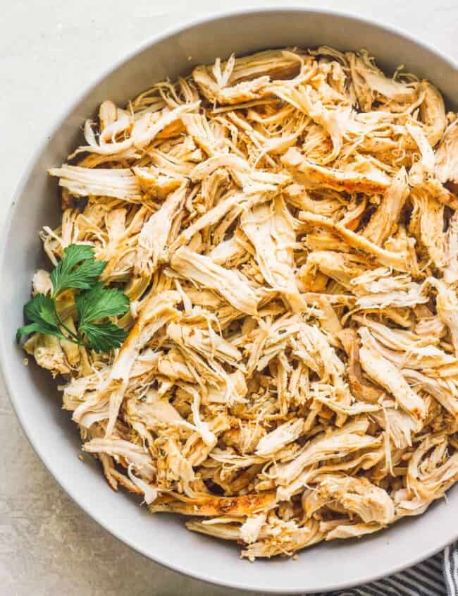 crockpot shredded chicken in bowl