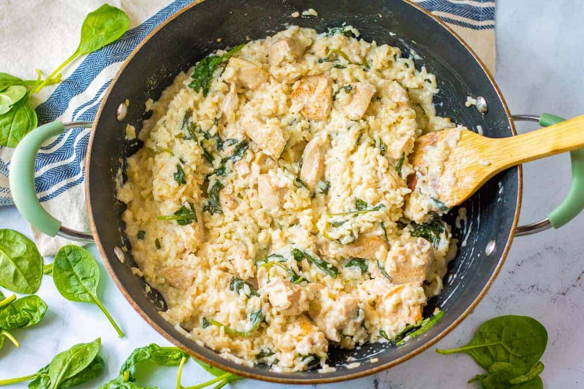 garlic chicken and rice in pot