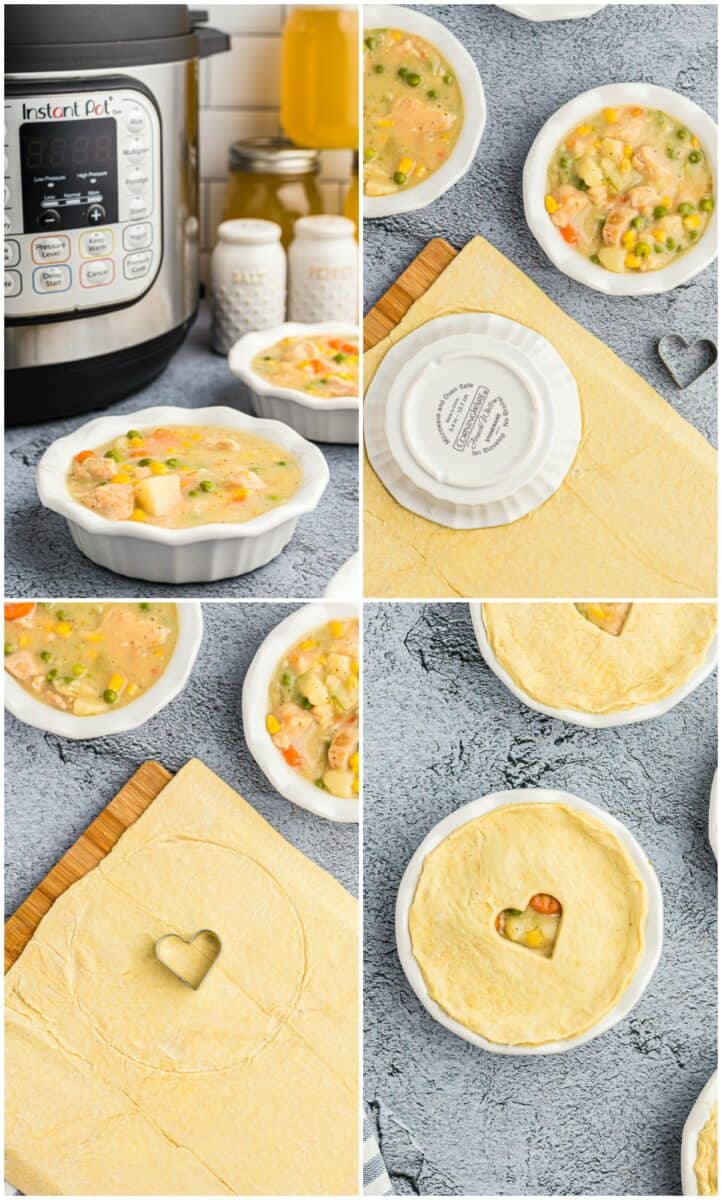 Step by step photos for how to make chicken pot pie in the instant pot.