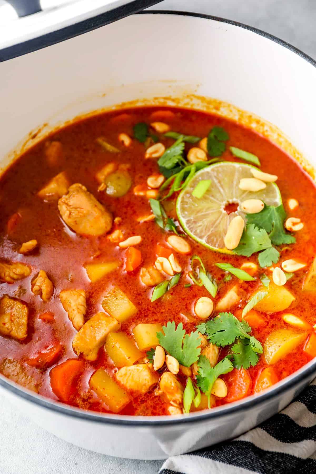 massaman chicken curry in stock pot