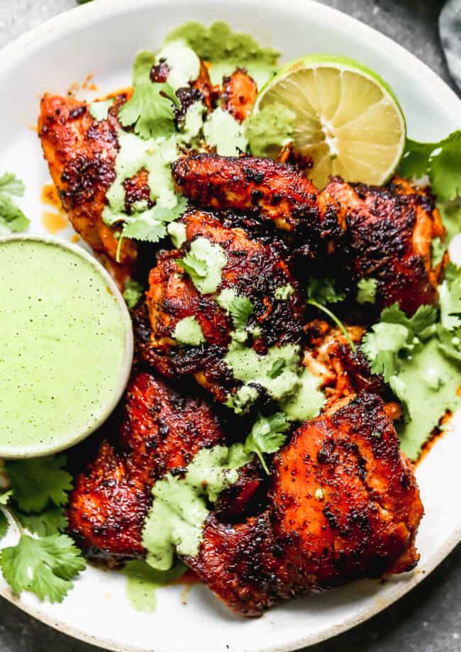 peruvian chicken with green sauce and cilantro