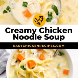creamy chicken noodle soup pinterest collage