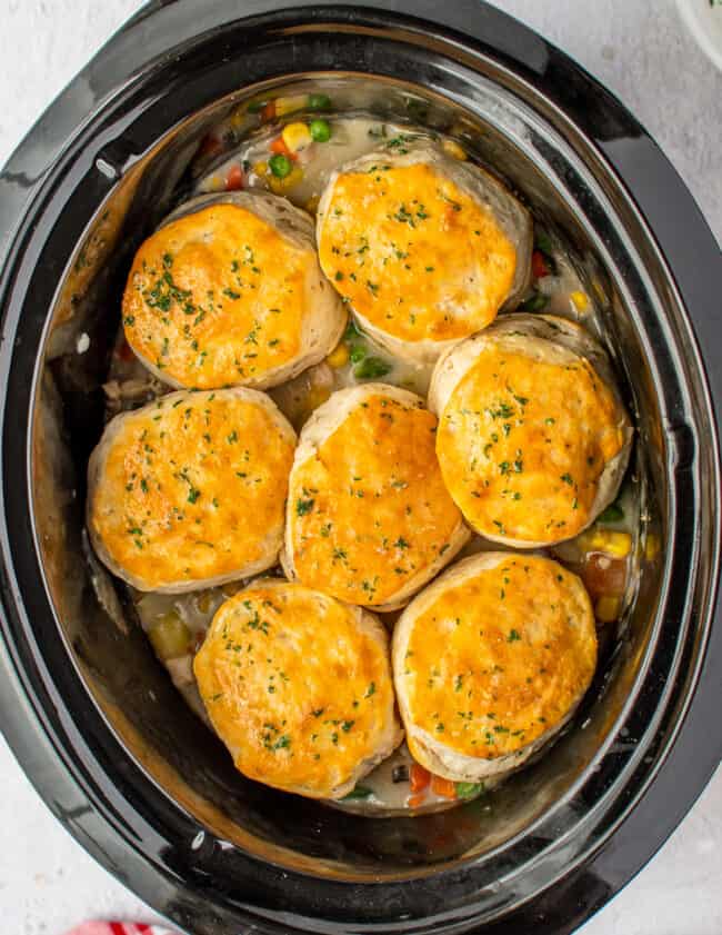 crockpot chicken pot pie in slow cooker