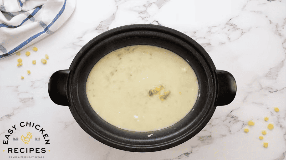 creamy soup in a crockpot.