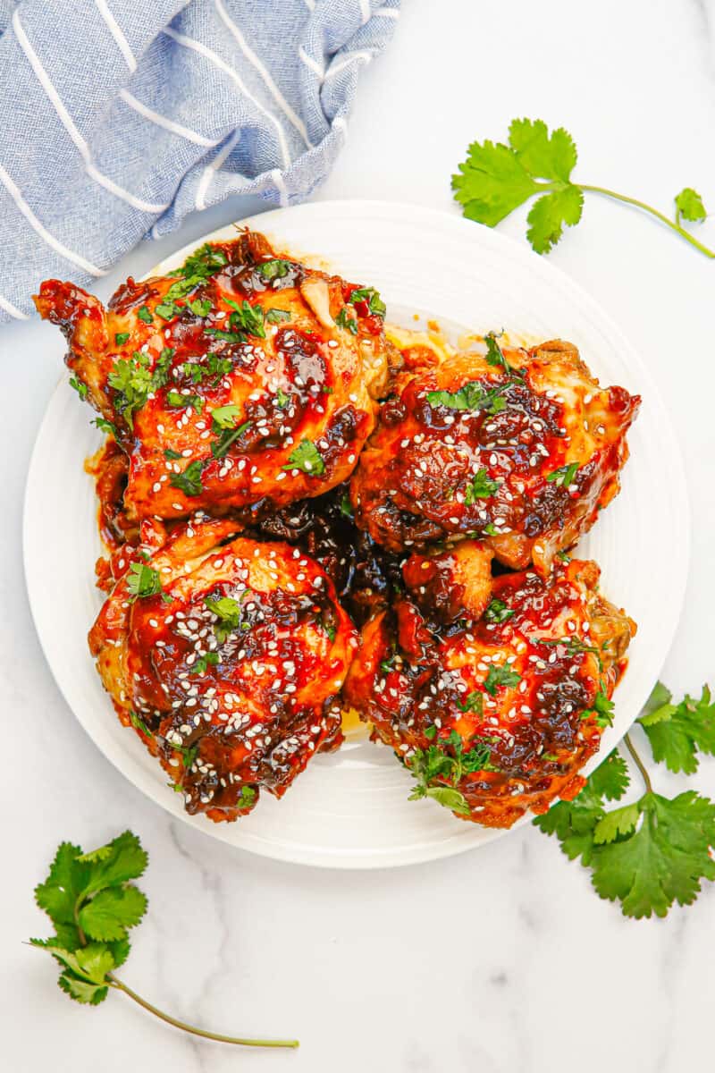 instant pot spicy chicken thighs on white plate
