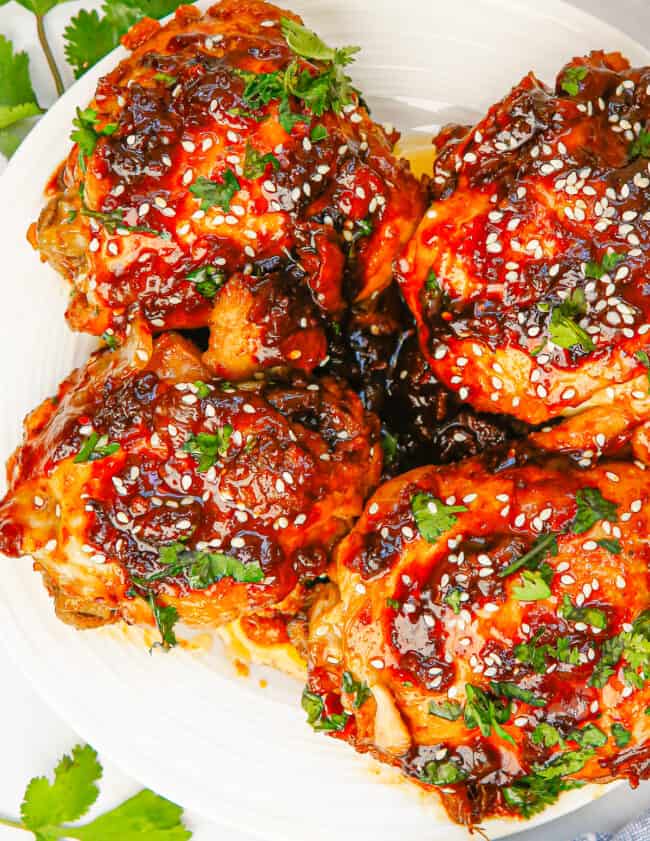 instant pot spicy chicken thighs on white plate