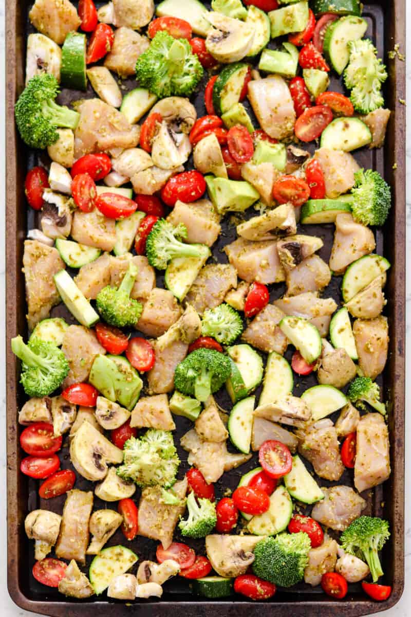 One Pan Pesto Chicken and Vegetables