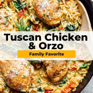 tuscan chicken and orzo pinterest collage