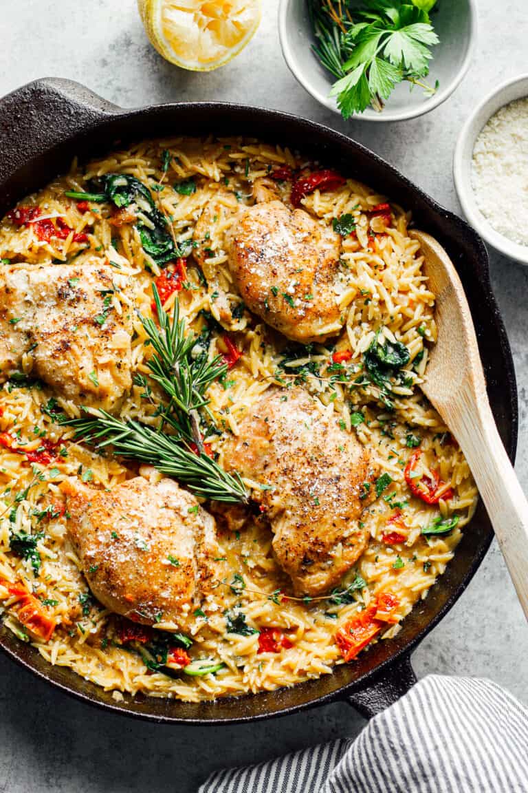 Tuscan Chicken and Orzo Skillet