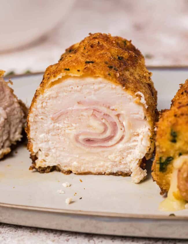 sliced chicken cordon blue on plate