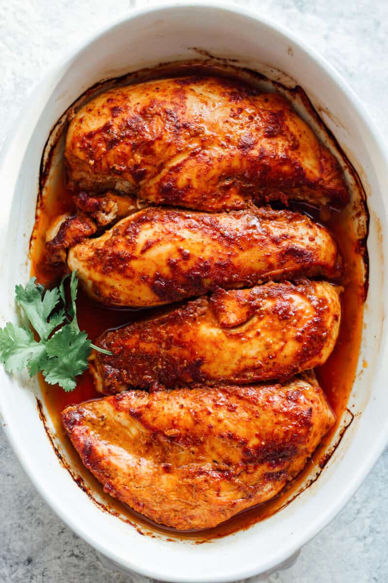 baked chipotle chicken in baking dish
