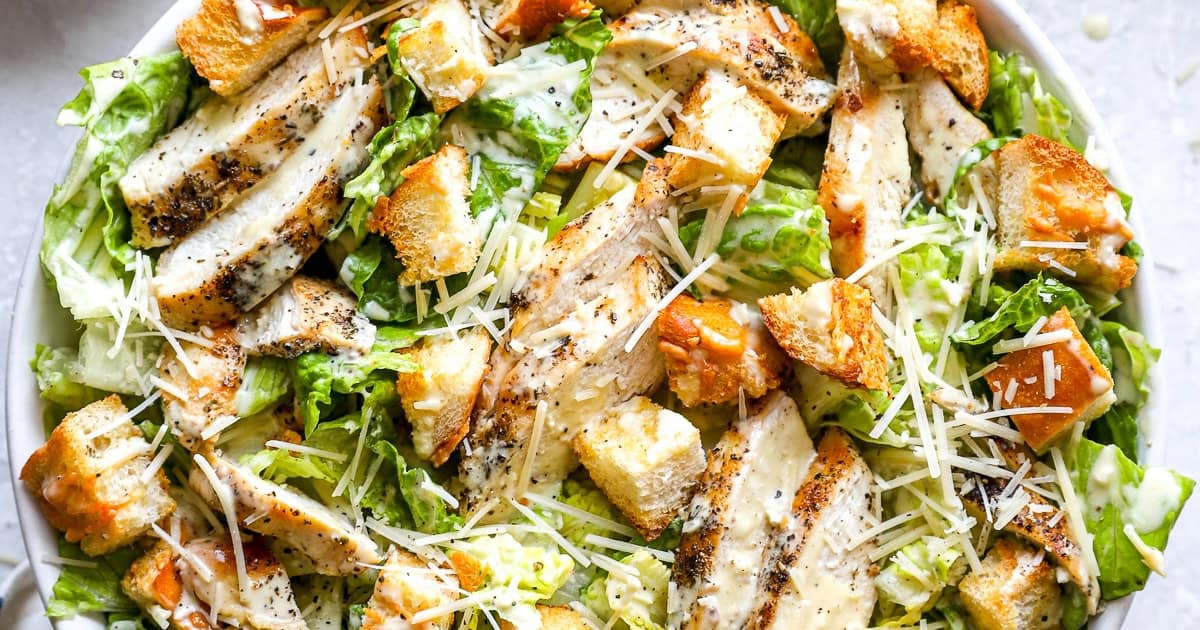 Chicken Caesar Salad (with Homemade Dressing and Croutons!)