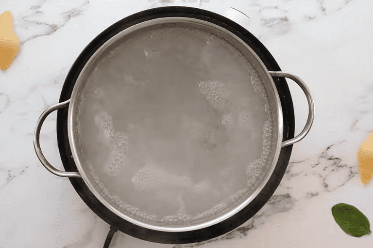 A pot of boiling water.